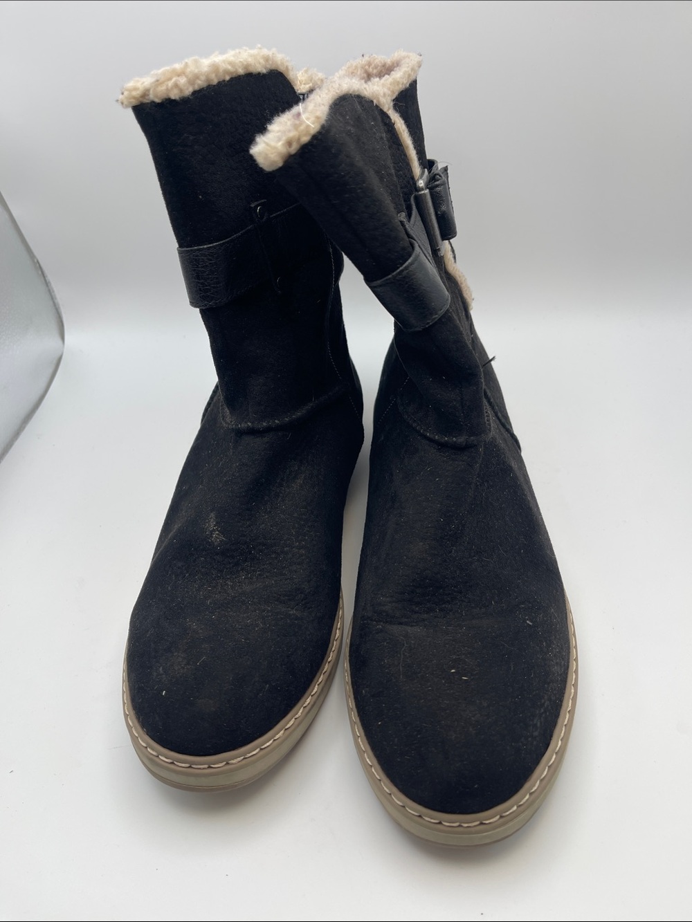 White Mountain Black Suede-Look Shearling Winter Boots